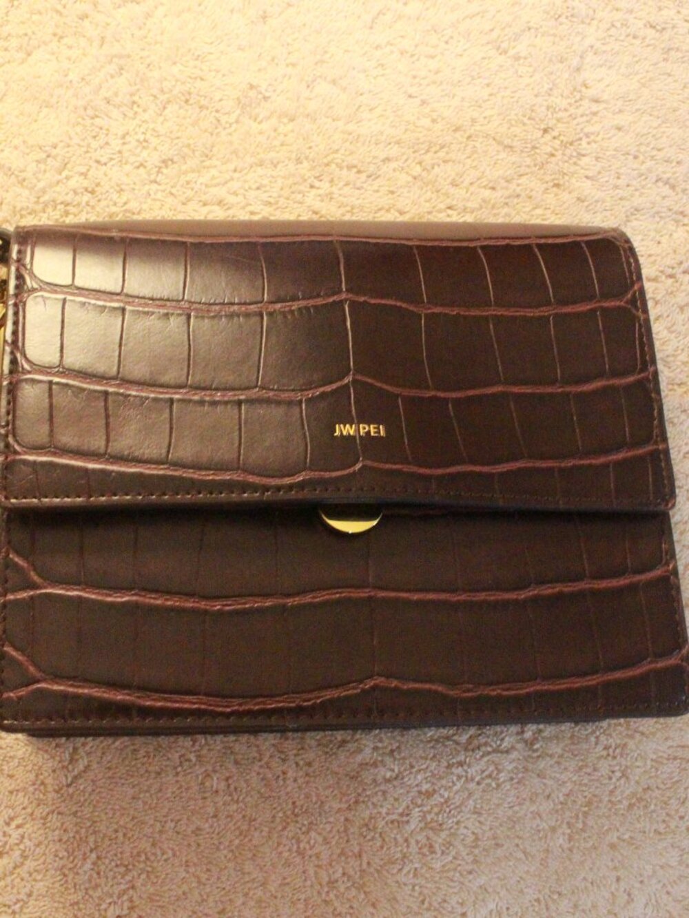 JW PEI Brown Croc Embossed Flap Crossbody Bag